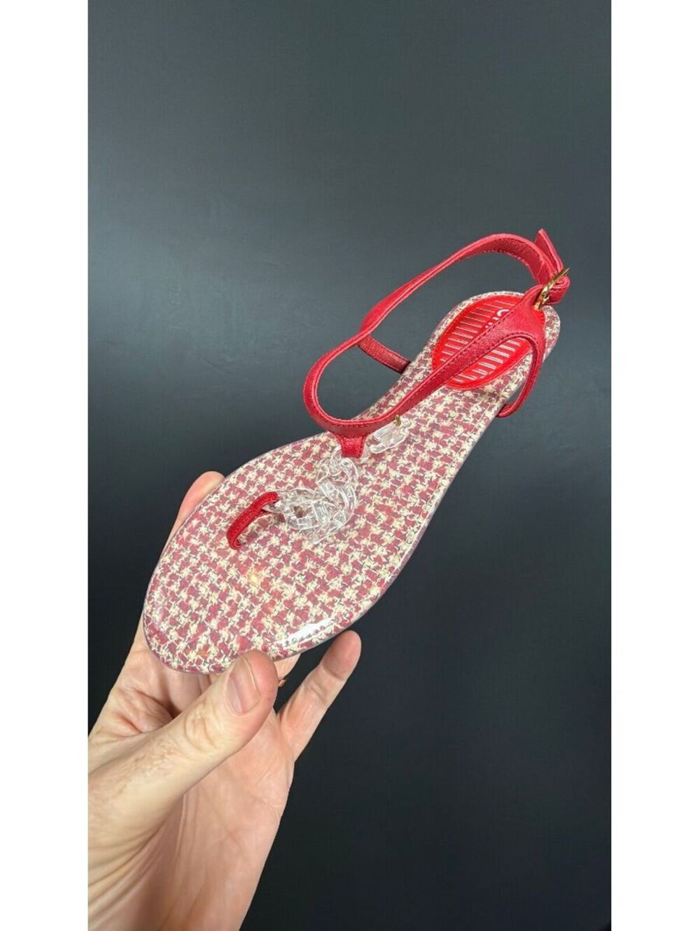 Chanel Red Clear Acrylic CC Sandals Size 38
